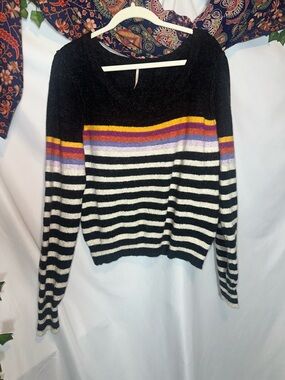 Free people Black & White Striped Women's Sweater with Color Accent